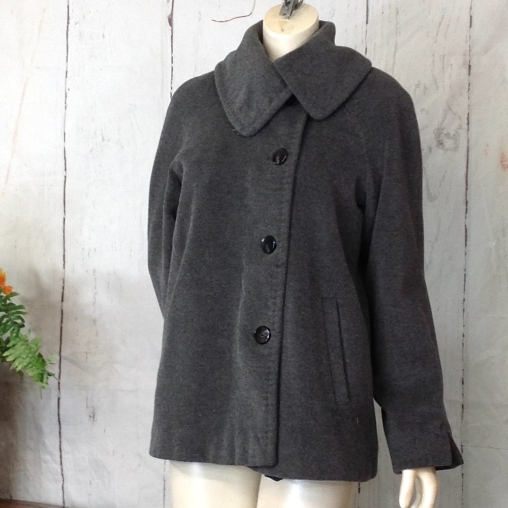Ellen Tracy Dark Gray Wool Blend Button Front Coat